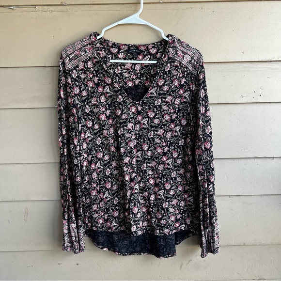 Lucky Brand Floral Long Sleeve Top - Size M - Peasant Boho Modest - Picture 1 of 5